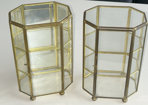 Pair tiered glass brass - pair, of